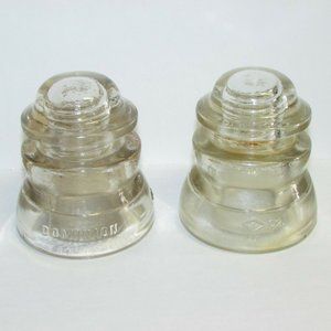2 Dominion Clear Glass Insulators #42 Vintage Industrial Collectibles Rustic